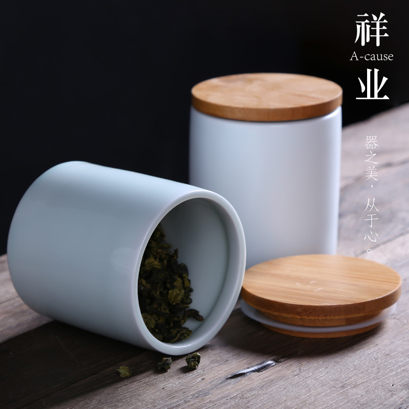 Auspicious industry shadow celadon ceramic POTS awake bamboo caddy fixings seal piggy bank black tea tea pot