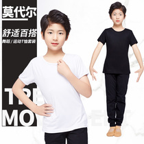 Boy Dance Suit Suit Children White Practice Sweatshirt Jacket Short Sleeve Chinese Dance Body Suit Special Latin Dance Suit