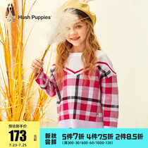 Leisure walk childrens clothing Girls line clothing 21 autumn new childrens sweater foreign style plaid stitching female baby top tide