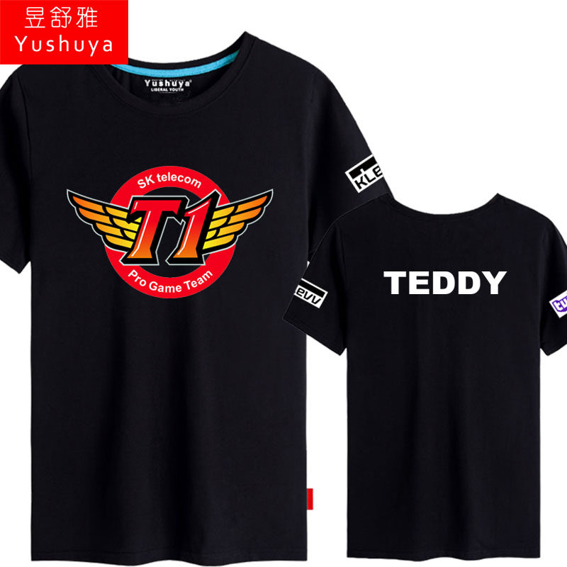 SKT T1聯盟隊服短袖純棉T恤FAKER款男士寬鬆遊戲印花體恤衫