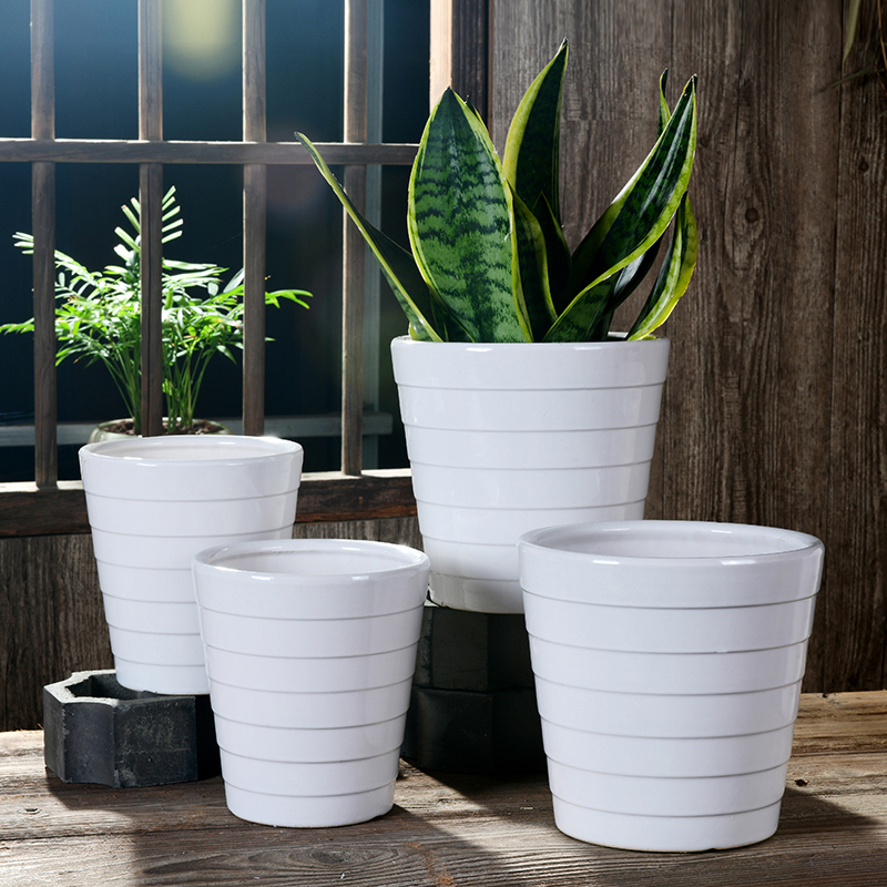 Combined with the special offer a clearance large money plant flower pot inside and outside flowerpot ceramics contracted white thread breathable root