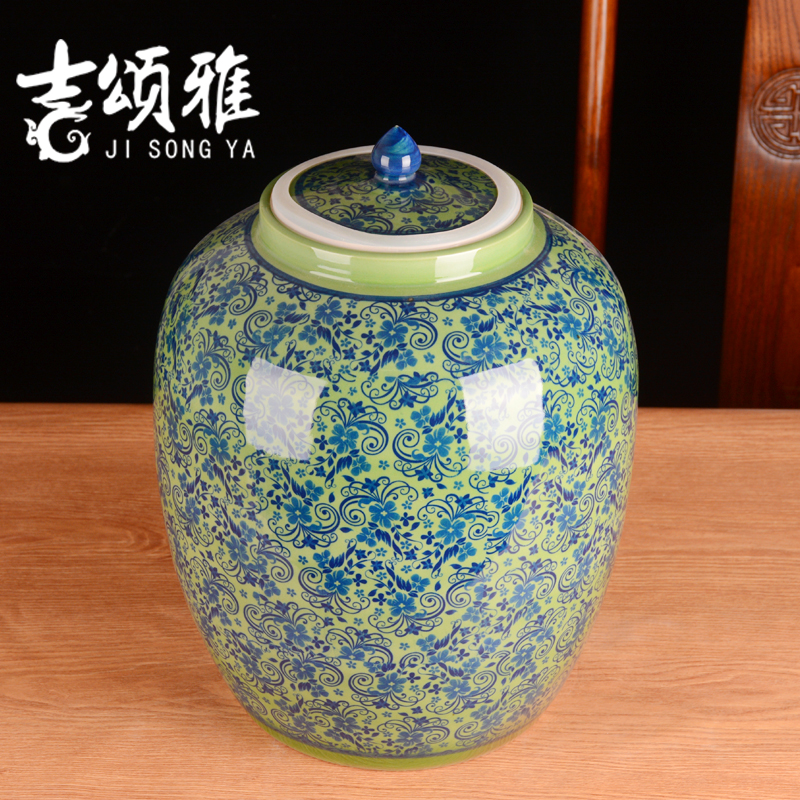 Jingdezhen ceramic barrel ricer box 30 jins home moisture meter box storage grain flour cylinder seal storage tank in the kitchen