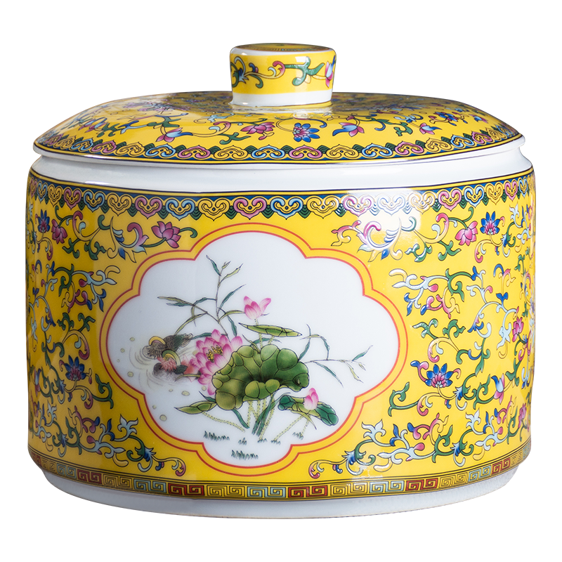 Jingdezhen ceramic tea pot large wake receives colored enamel tea urn home seal storage tank puer tea