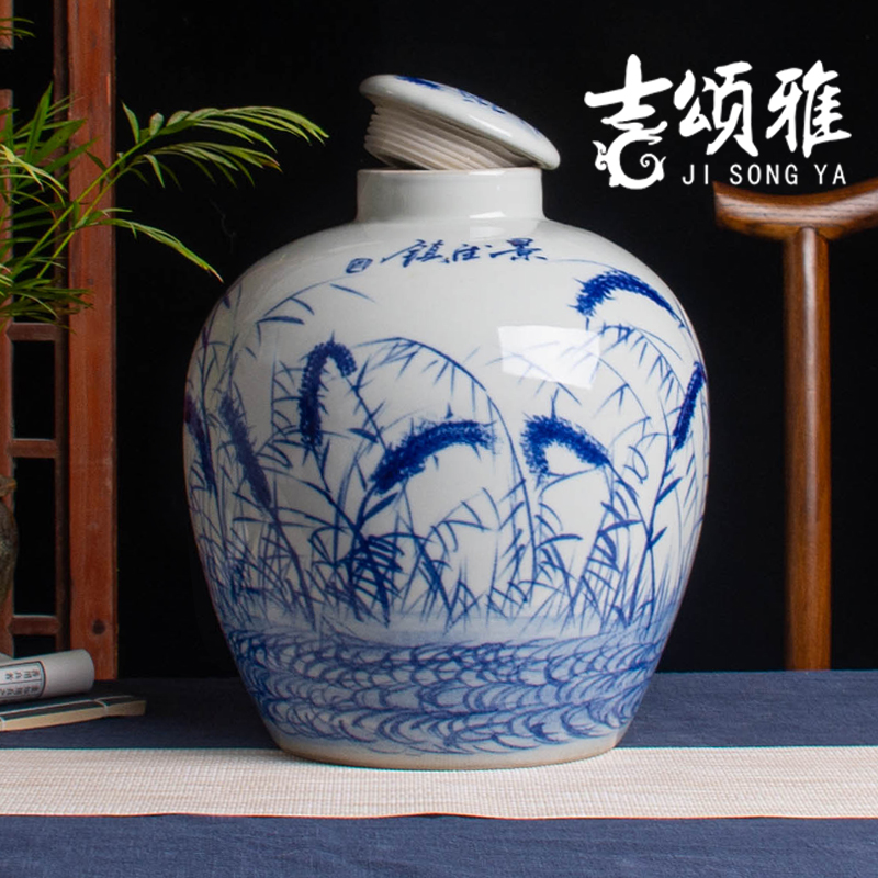 Jingdezhen hand - made ceramic jars jugs home 20 jins with leading mercifully jars liquor bottle seal wine storage