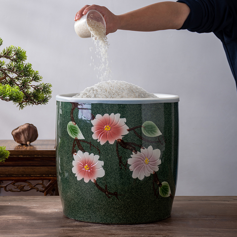 Jingdezhen ceramic barrel with cover 30 jins ricer box 10 jins 20 jins home insect - resistant seal flour storage bins