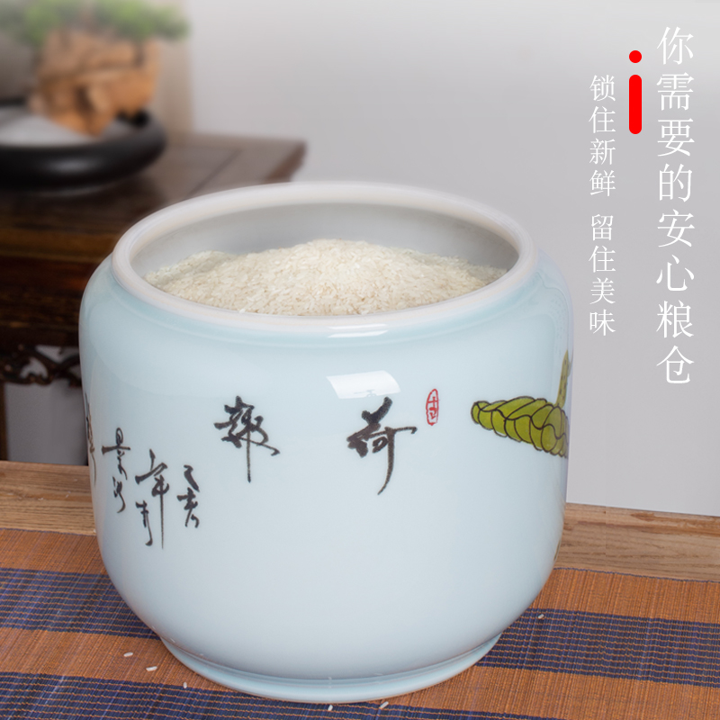 Jingdezhen ceramic barrel with cover rice box 10 kg20 jin to rice storage/household insect seal moisture meters