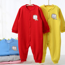 Baby baby warm conjoined pajamas 1 Autumn and Winter 3 plus velvet padded anti-kicking clothes 2 large size home climbing clothes 4 years old