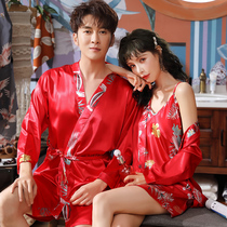 Kimono couple robe spring and autumn morning gown wedding wedding pajamas silk mens bathrobe sexy ice silk nightgown women Summer