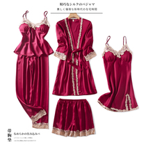 Pajamas female spring and autumn sexy Ice Silk simulation silk suspenders nightgown five sets Korean pajamas spring and summer