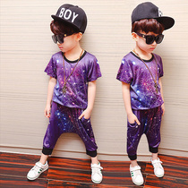 New childrens clothing summer suit foreign-style net red childrens wide leg pants two-piece boy temperament Korean Starry Sky tide suit