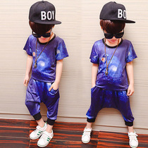 Boys suit summer 2019 tide hip hop foreign style leisure in the big boy two-piece fashion Korean version of starry sky universe handsome