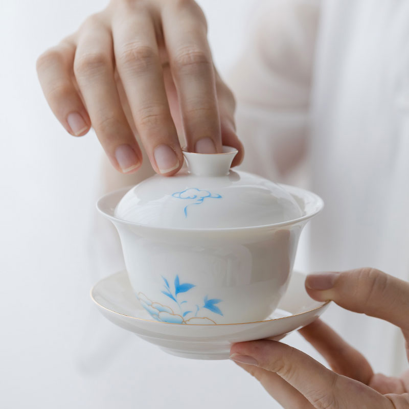 Jingdezhen porcelain tureen tea cup single don 't hot three bowl of small household ceramics kung fu tea tea bowl