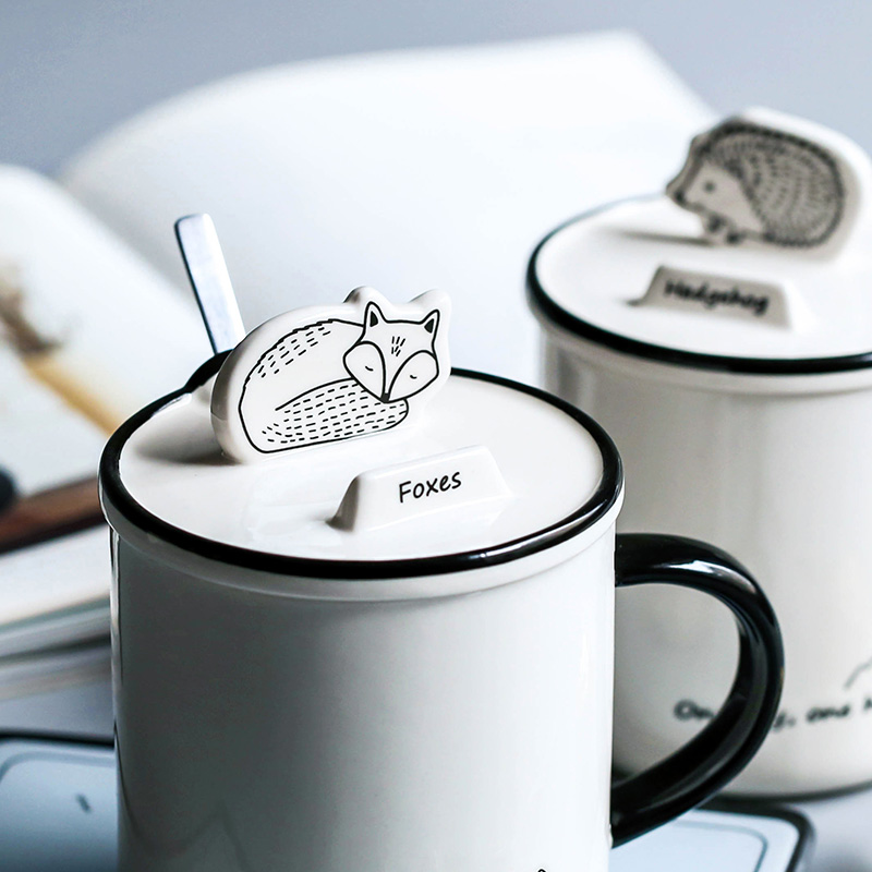 The Home office coffee cup keller spoon with lid ceramic cartoon water put to as creative cup mobile phone