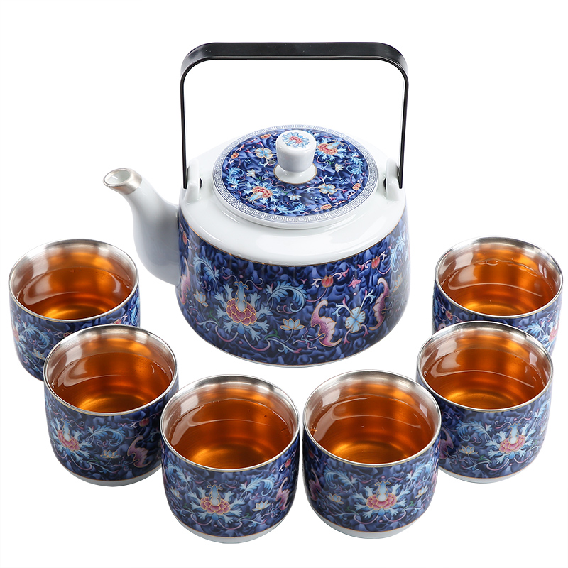 Pure color enamel trail pot coppering. As silver tea set large capacity girder silver pot of jingdezhen ceramic tea cups