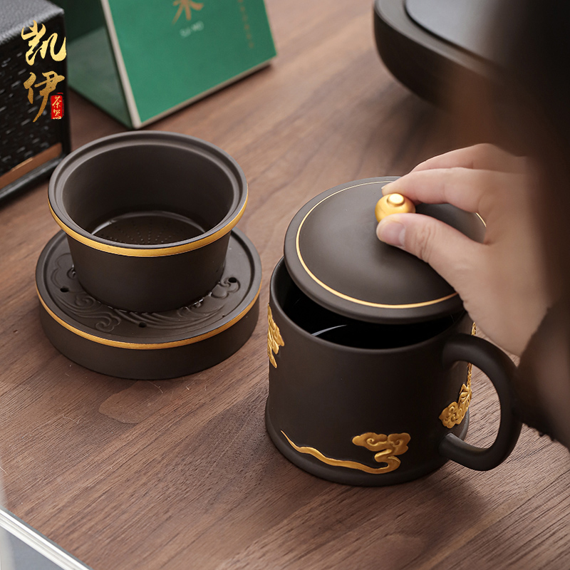 Dragon world gold office cup big boss cup tea cup cup hand - made jinbei purple sand cup tea separation