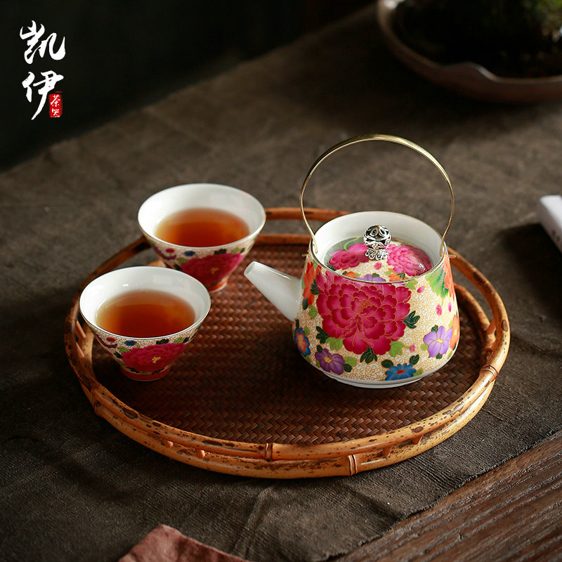 Wire inlay colored enamel porcelain kung fu tea cups golden sample tea cup tea cups personal master cup cup flower tea cups