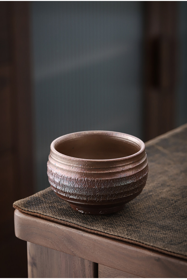 何志平手拉胚茶杯知趣杯复古柴烧主人杯纯手工无釉大号个人单杯