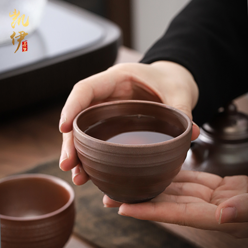 Patrick ho chi - ping firewood coarse pottery tea light boring grain cup checking ceramic kung fu tea cups with high temperature glaze firewood master CPU