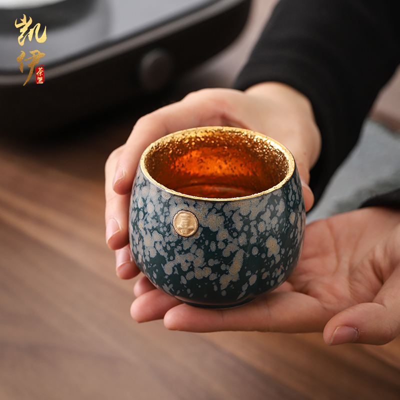 Pure manual Pure 24 k gold cup household ceramic cup tea set large sample tea cup individual cup of yellow marigold