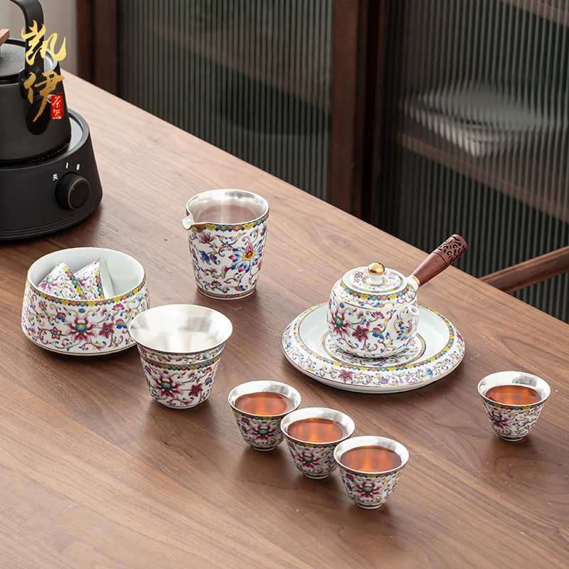 Pure silver colored enamel coppering. As kung fu tea set side teapot tea tea tea cup silver cup ceramic package