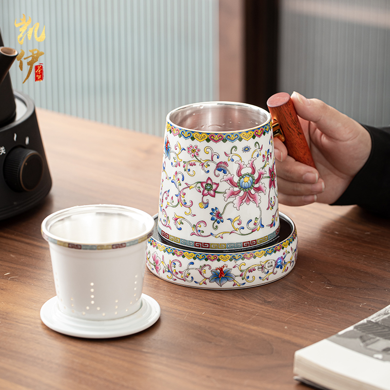 Colored enamel thermostatic group mark cup jingdezhen ceramic cup hand grasp a cup of tea filter cups tasted silver gilding office cup