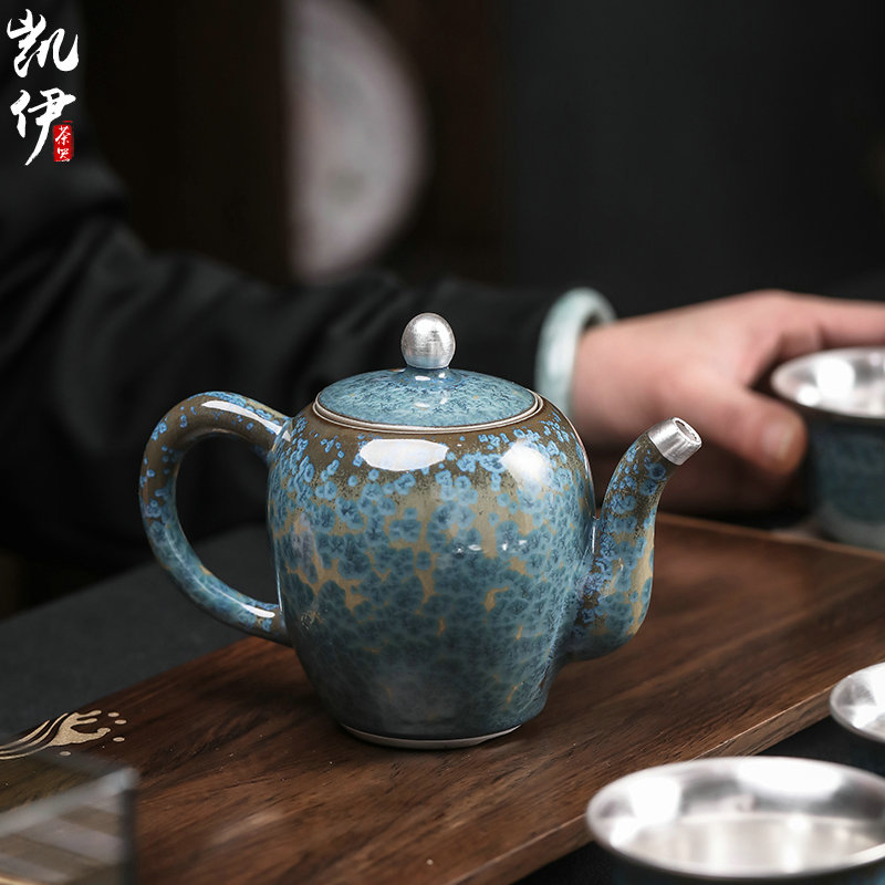 Taiwan floating cui aquamarine teapot temmoku up teapot household ceramics kung fu tea clutching a pot of tea