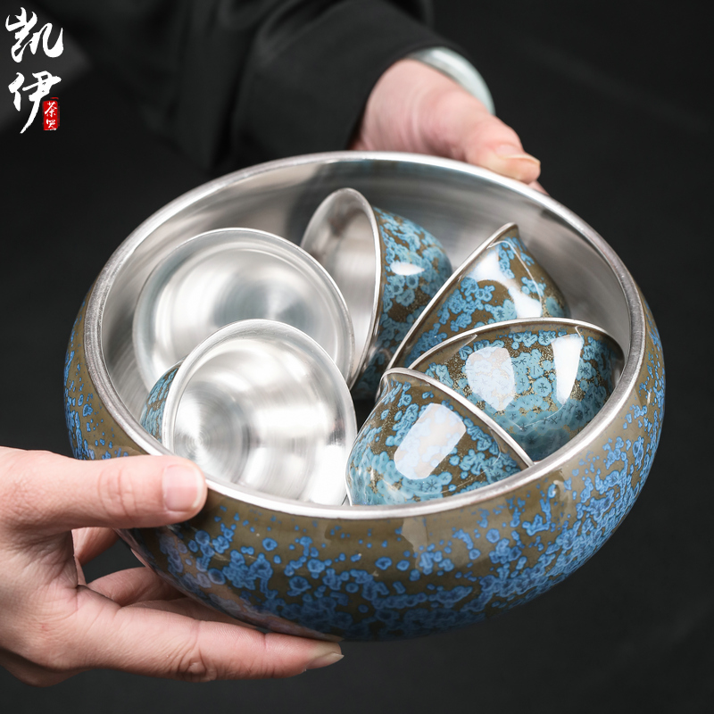 Taiwan floating cui aquamarine ceramic tea wash to wash large cup writing brush washer tea in hot water jar barrel parts tea sets