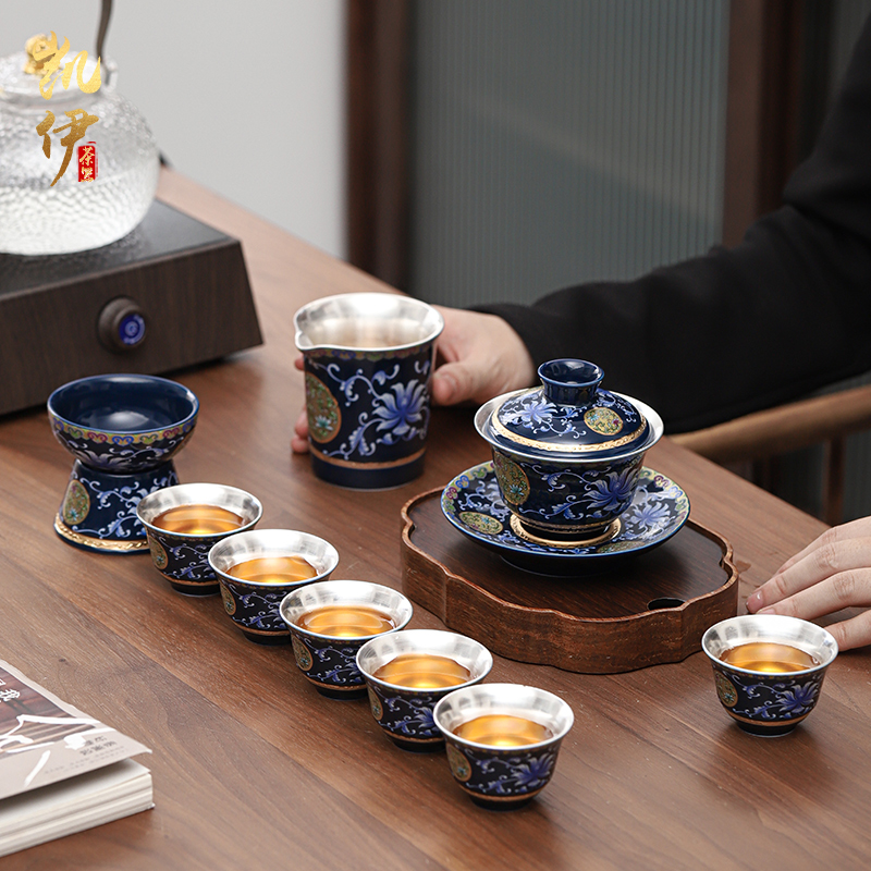 Silver colored enamel 999 coppering. As kung fu tea set gift box package sample tea cup of jingdezhen ceramic tea cup Silver cup home