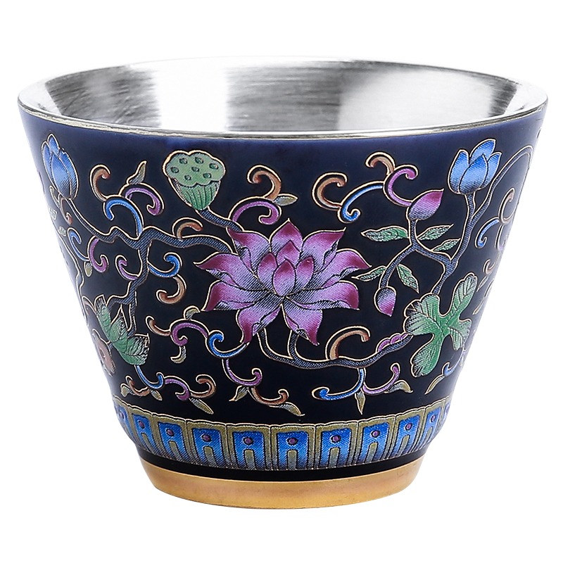 Colored enamel coppering. As 999 silver with a silver spoon in its ehrs expressions using cup tea masters cup court sample tea cup silver cup jingdezhen ceramics