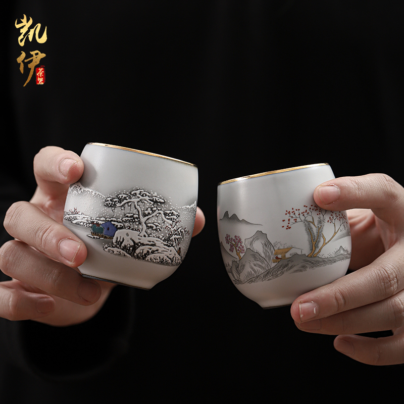 Gold on your up hand - made master kung fu tea cup sample tea cup jingdezhen ceramics snowflakes cup silver cup