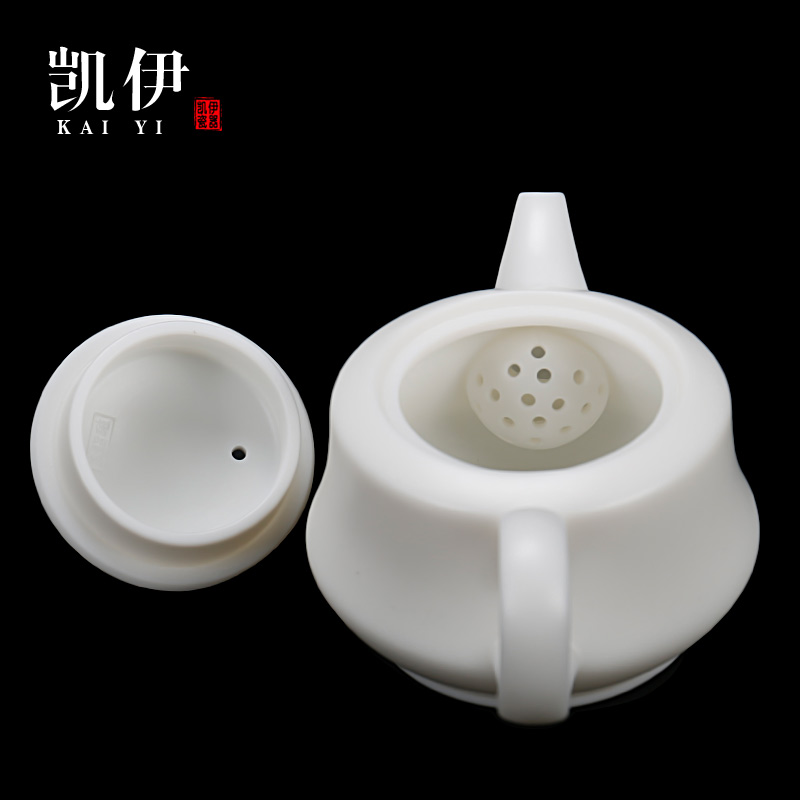 Kate dehua white porcelain craft teapot xiangyun pot of kung fu tea set single pot teapot ivory white ceramic household