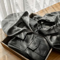 Heavyweight 398 knife imported grain head layer cowhide detachable hooded lapel leather jacket jacket