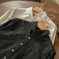 Man Walk Japan Single Import Twill Custom Yarn Card Military-industrial Fabric 9 5oz Retro Art Pure Color Long Sleeve Shirt