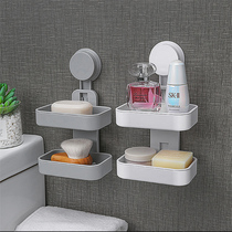 Double-layer soap box suction cup wall-mounted drain toilet soap box creative cute punch-free soap rack large