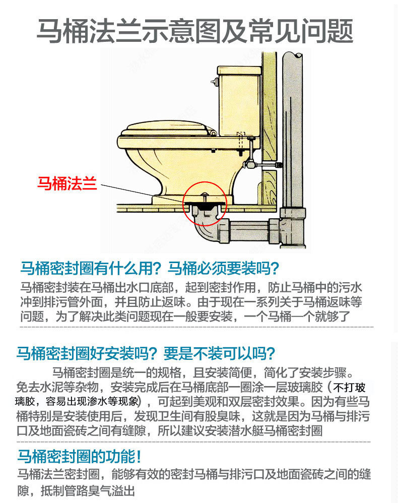马桶密封圈法兰圈防臭加厚坐厕座便器通用防渗漏橡胶垫圈下水配件