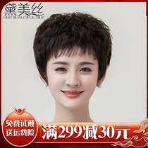 Dime silk real hair wig woman short hair short curly hair old age mother wig set natural fashion short hair hairstyle