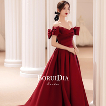 Satin toast to the bride 2022 new wine red princess Daily Temperament Wedding Long senior Sensation Little Gown