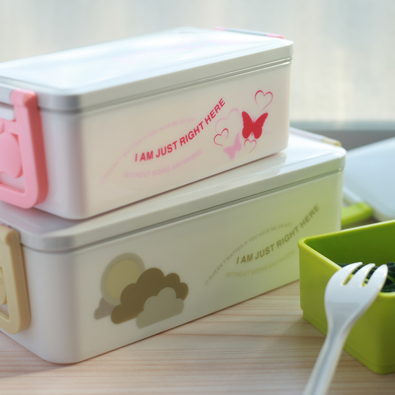 贝合韩式密封创意学生分格微波炉饭盒便当盒大塑料方形双层保鲜盒产品展示图3