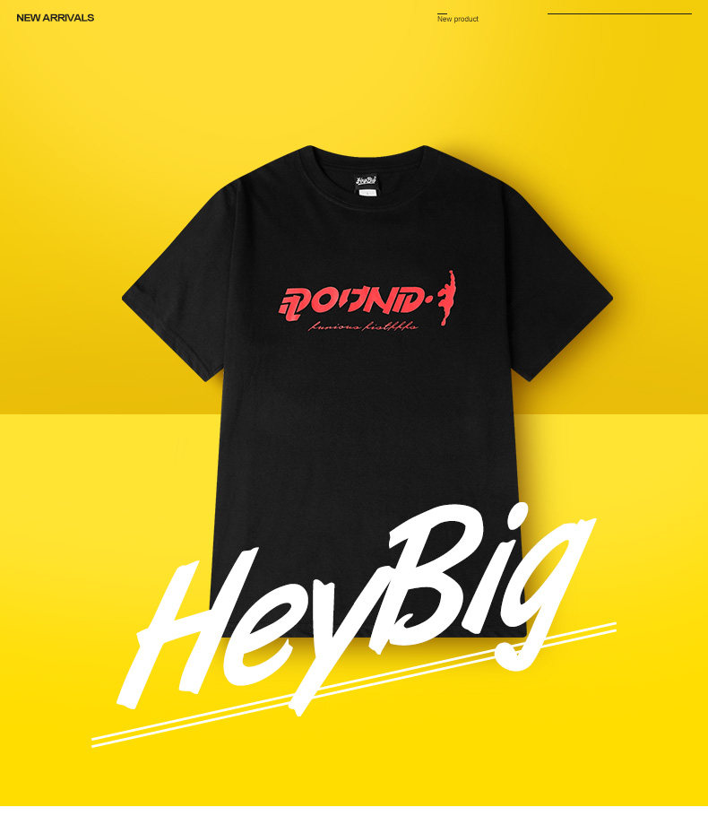 heybig复古夏季白色字母印花学生美式街头圆领短袖t恤男