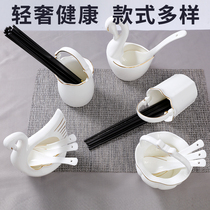 Handmade gold ceramic bone porcelain creative tableware cage Swan big spoon flower basket put small spoon storage cage chopsticks tube