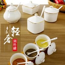 Phnom Penh bone china seasoning box with lid Ceramic Creative Kitchen household pure white sugar oil bottle salt jar condiment box seasoning tank