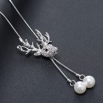 Pearl sweater chain long Joker Korean fashion simple high-end womens clothing accessories pendant antler necklace jewelry