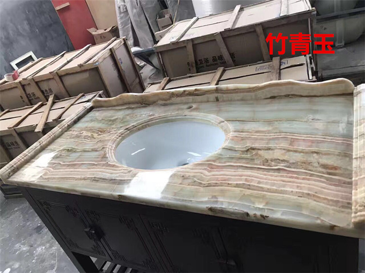 天然大理石台面洗手盆卫生间洗手池挂墙式大理石浴室柜切角定制款