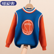 Childrens sweater spring and autumn knitted new style thick plus velvet long sleeve cotton round neck boys sweater autumn and winter