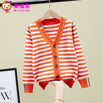 2021 autumn new girls  cardigan fashionable Western style middle and large childrens knitted sweater jacket spring and autumn childrens top