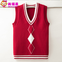 Boys sweater vest 2021 new spring and autumn childrens sweater vest pullover pure cotton 9 children 12-15 years old