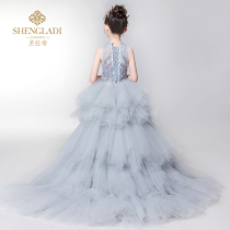 Flower girl dress female child tailing puffy gauze girl Chinese catwalk evening dress small host piano performance suit