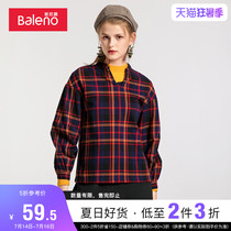 Benilu 2020 spring and autumn and winter shirt women flannel V-neck cotton loose long-sleeved red top plaid shirt