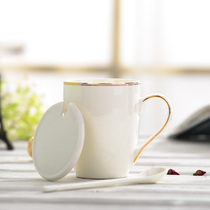 Simple ceramic mug with lid spoon large capacity household couple water Cup Breakfast Milk Cup office tea cup