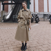 2021 Spring and Autumn New khaki popular trench coat womens long Korean version of loose knee British wind coat coat coat